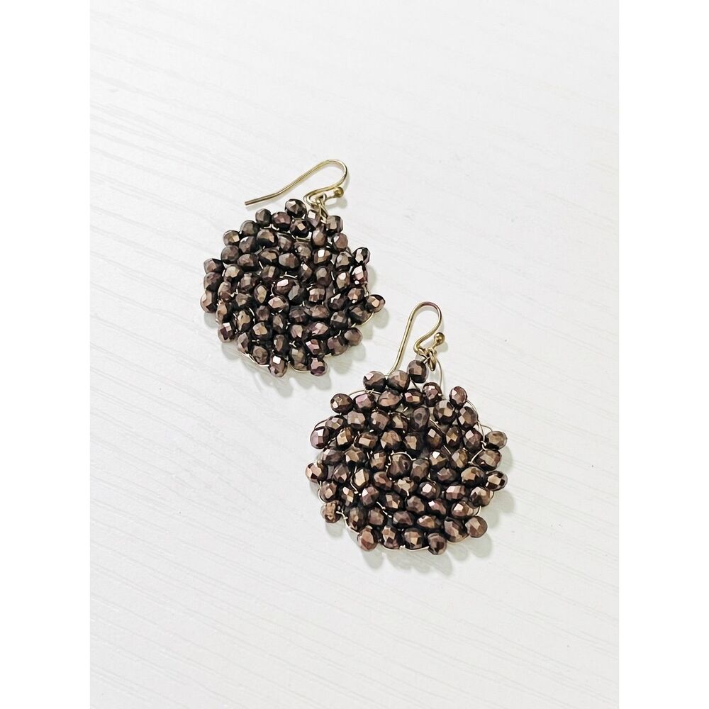 Bronze Faceted Bead Cluster Dangle Earrings - Gold Tone Hooks